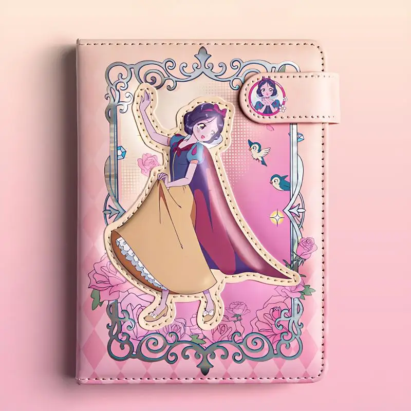 Anime Kawaii Disney Snow White A5 Magnetic Button Color Page Book Cartoon Princess Series Beautiful Notebook for Children Gift