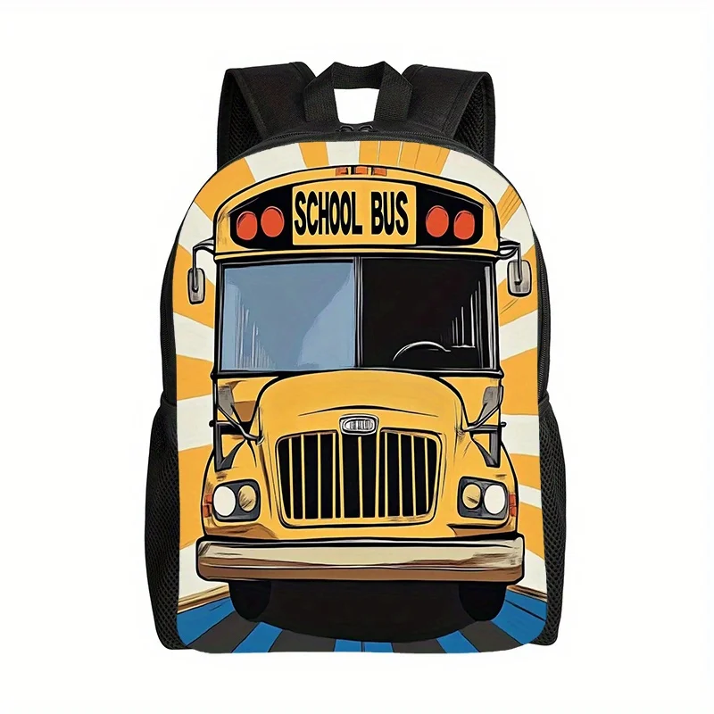 school bus pattern Two-Dimensional Printed Backpack Designed for Back-To-School Use - Roomy And Lightweight