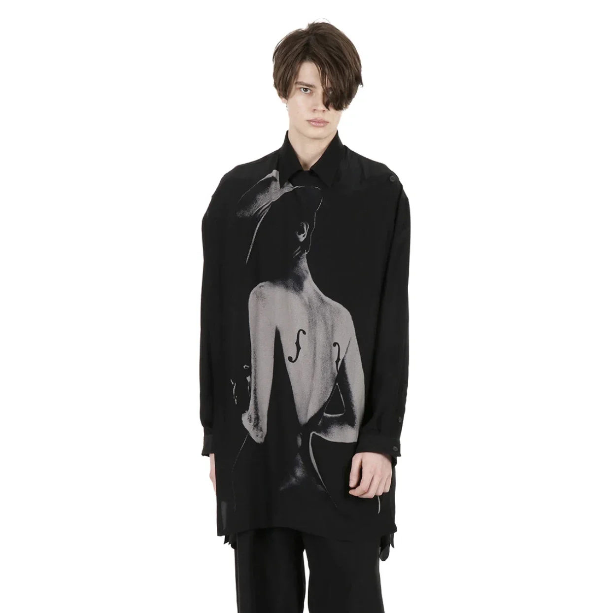 

YOJI OOAK PRIMT ШЕЛКОВАЯ рубашка с ласточкой на спине, многоступенчатая шелковая рубашка с длинными рукавами, темная серия