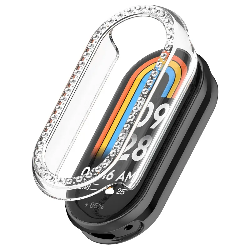 Glass + Case For Xiaomi Mi Band 8 PC+Diamond All-around Bumper Protective Cover + Screen Protector for Mi Band8