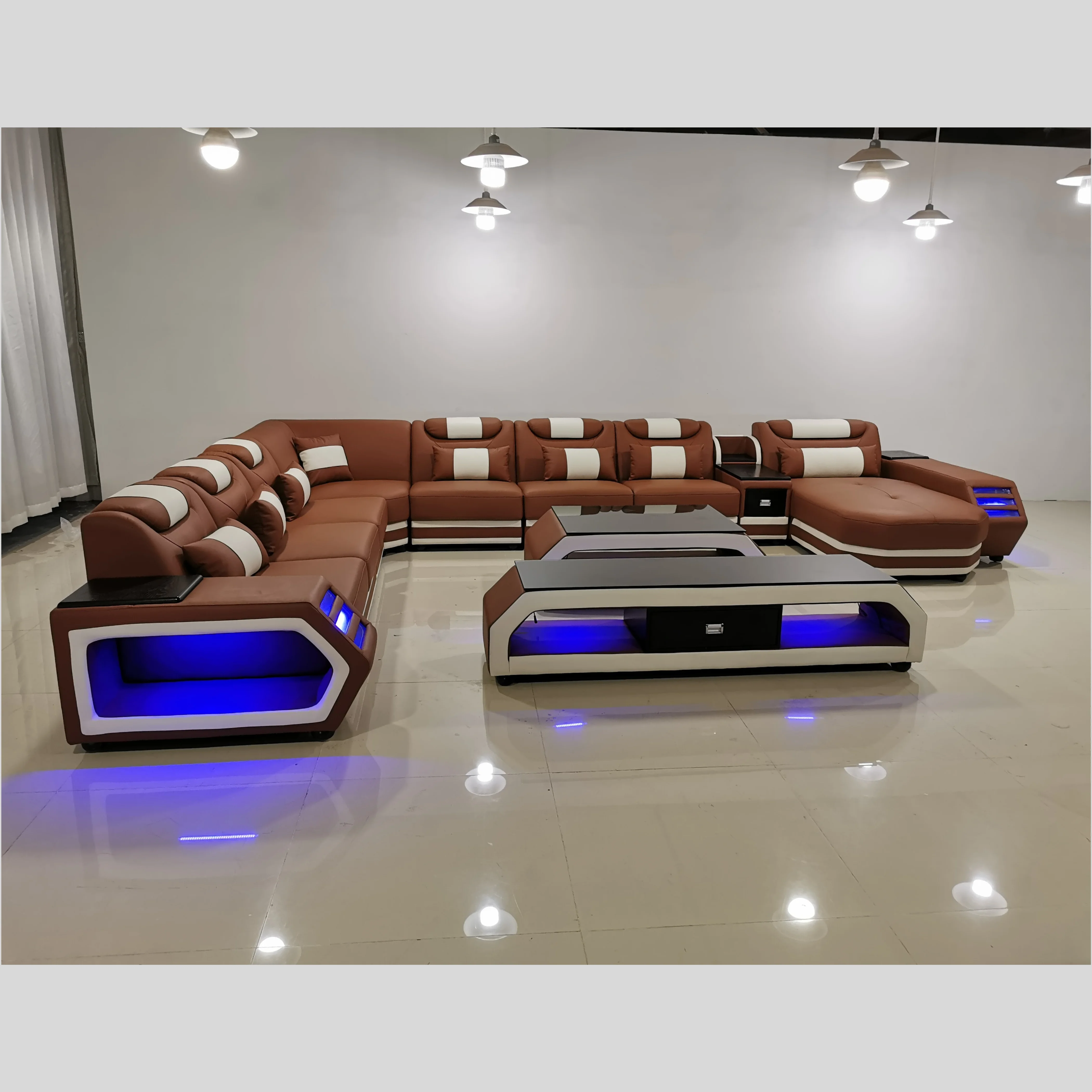 #Factory Supply U-Shaped LED Sectional Sofa Set Classic Modern Large Living Room Furniture Massage Wholesale Discount Velvet