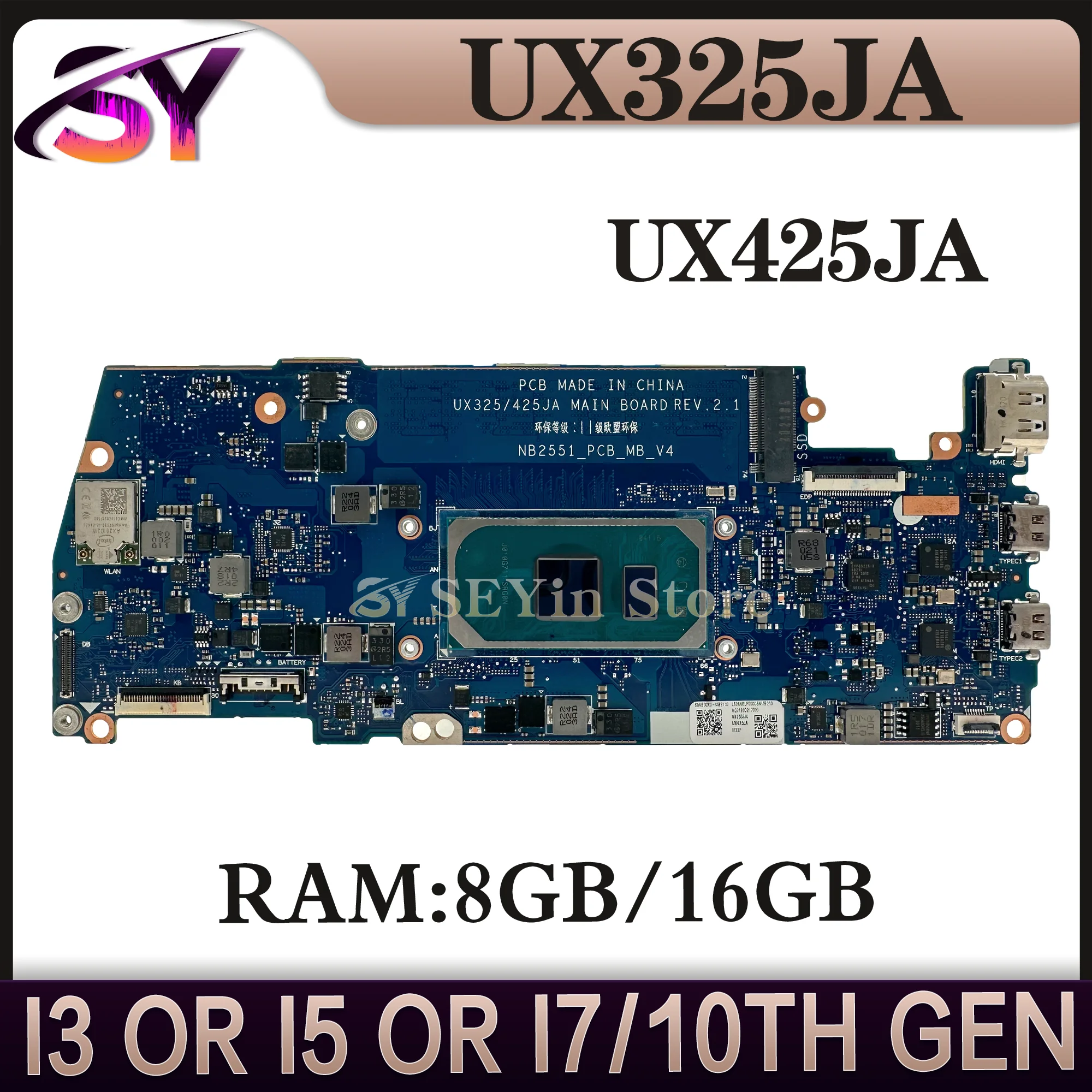 UX325/425JA Mainboard For ASUS UX425JA U4700JA BX425JA RX425JA UX325JA U3700JA BX325JA RX325JA Laptop Motherboard i5 i7 10th Gen