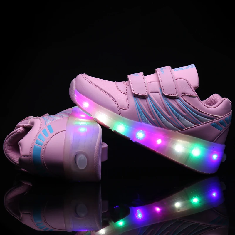 Fashionable sports shoes with lights, 2-wheel roller skates for children, sizes 27-43, multifunctional wheel shoes