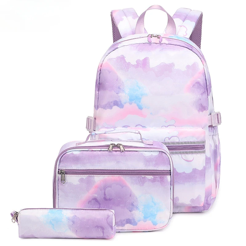 

Kawaii Laptop Backpack 3pcs Set for Teenager College Student Fashion Women's Casual Travel Shoulder Bags Cute Colorful Schoolbag