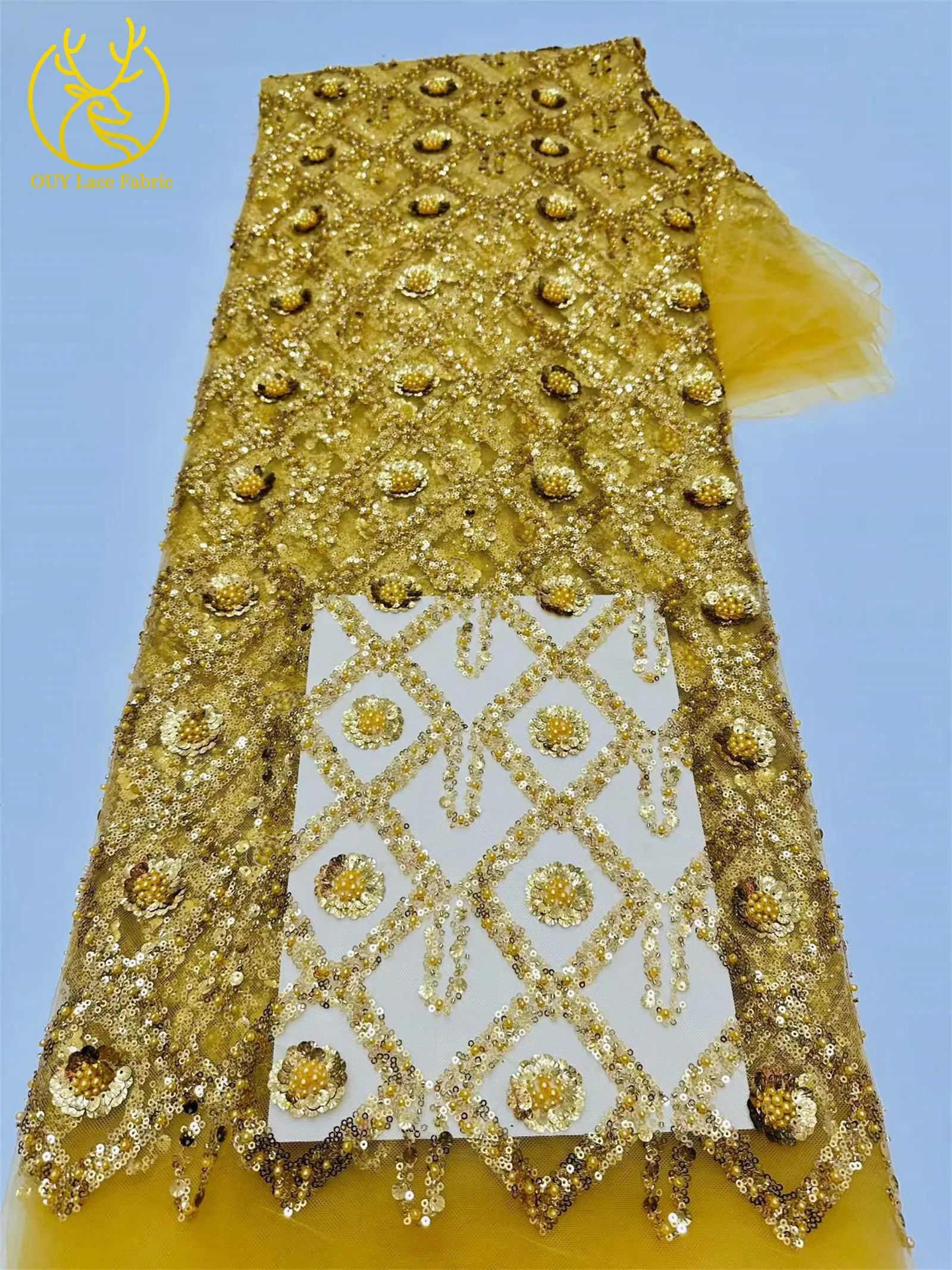 Wunderschöner afrikanischer nigerianischer Pailletten-Spitzenstoff in Diamantform, 2026, hochwertiger französischer Tüll zum Nähen von Abendkleidern – Detail 30