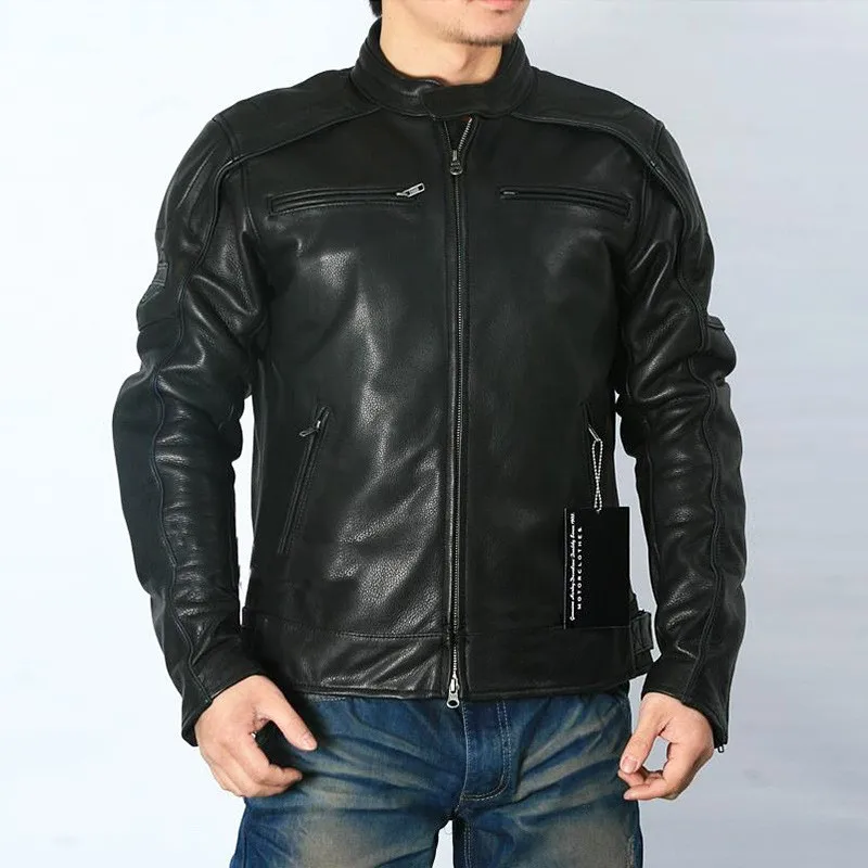 Skeleton motorcycle leather men's stand-up collar casual thickened cowhide