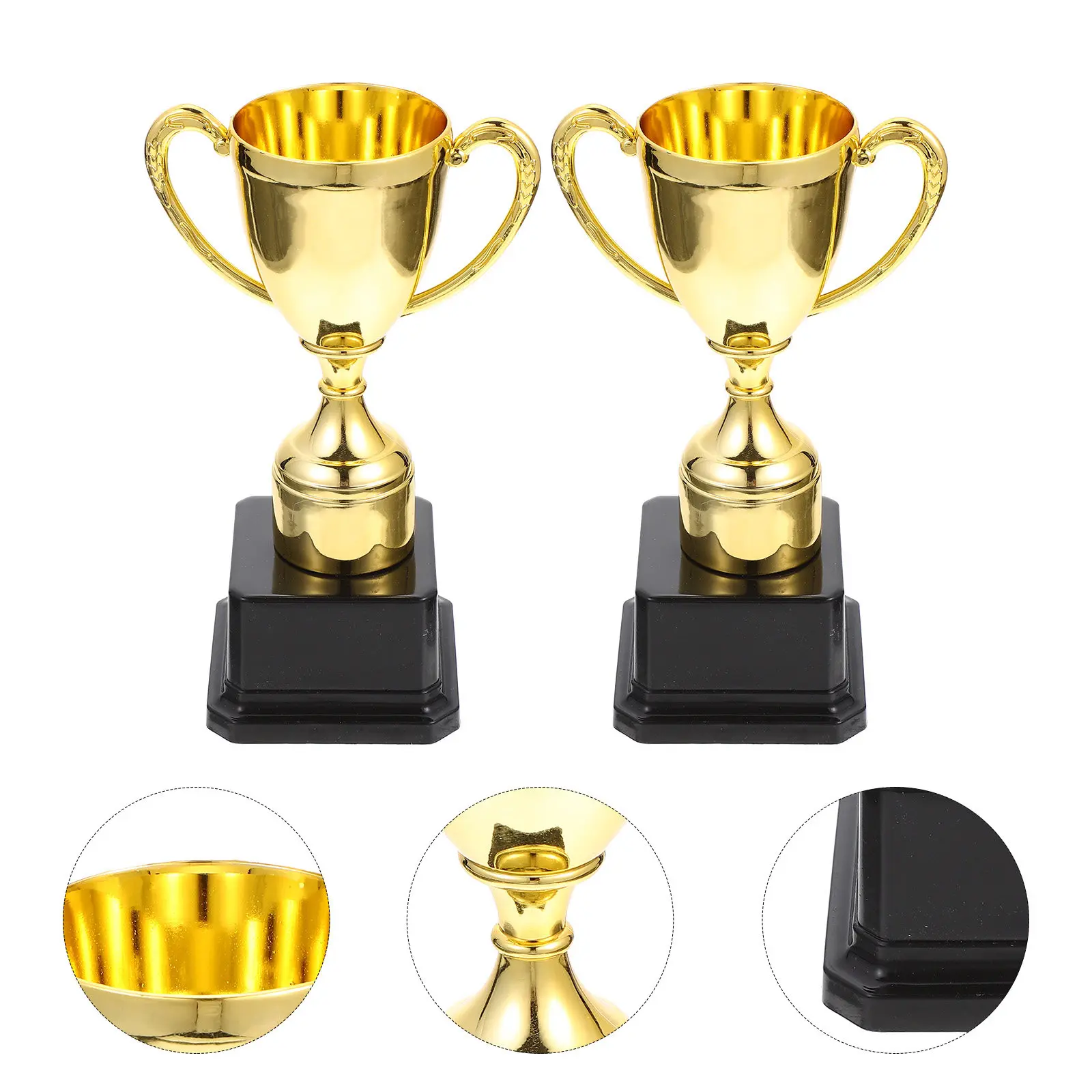 2Pcs Gold Plastic Trophies Awards Lightweight Reliable Prize Props for Parties Classroom Competitions Reward Gifts