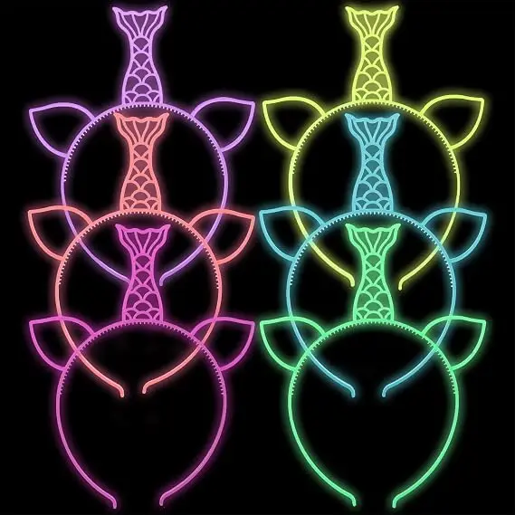 6/12pcs Cartoon Mermaid Headbands Plastic Glow-in-the-dark Hairbands Girls Women Party Headbands Hair Accessories