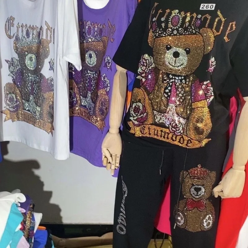 

Black and White Teddy Bear Pattern T-shirt, 3D Printed Casual Top Loose Fit Quick Drying T-shirt, Cheap