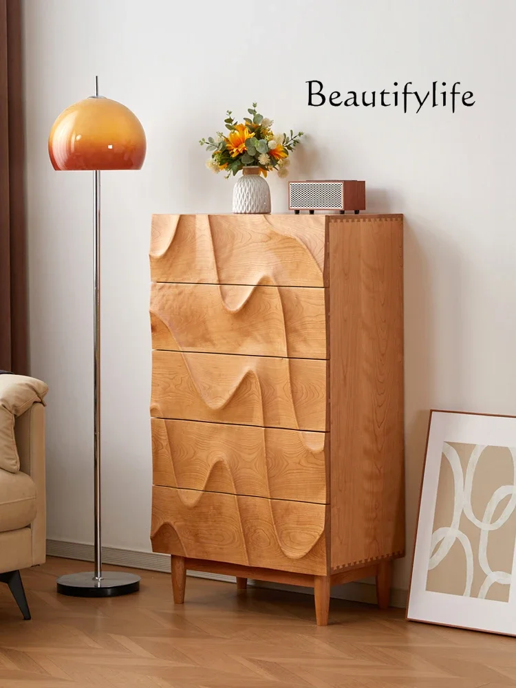 Nordic Solid Wood Cherry Wood Living Room Bedroom Japanese Style Chest of Drawers Storage Cabinet