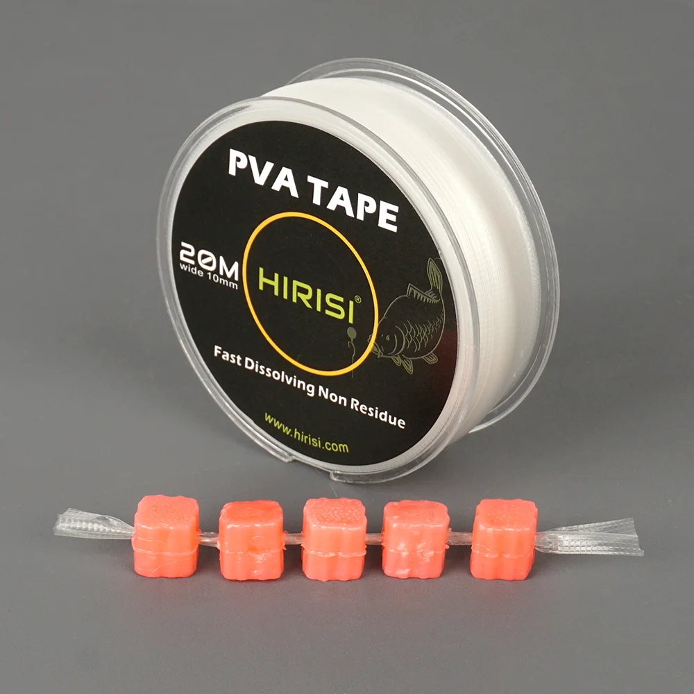 Ruban PVA Hirisi 10mmX20m à dissolution rapide dans l'eau, outils de pêche à la carpe, film soluble dans l'eau, ficelle pour bouillettes, accessoires pour mangeoires de pêche