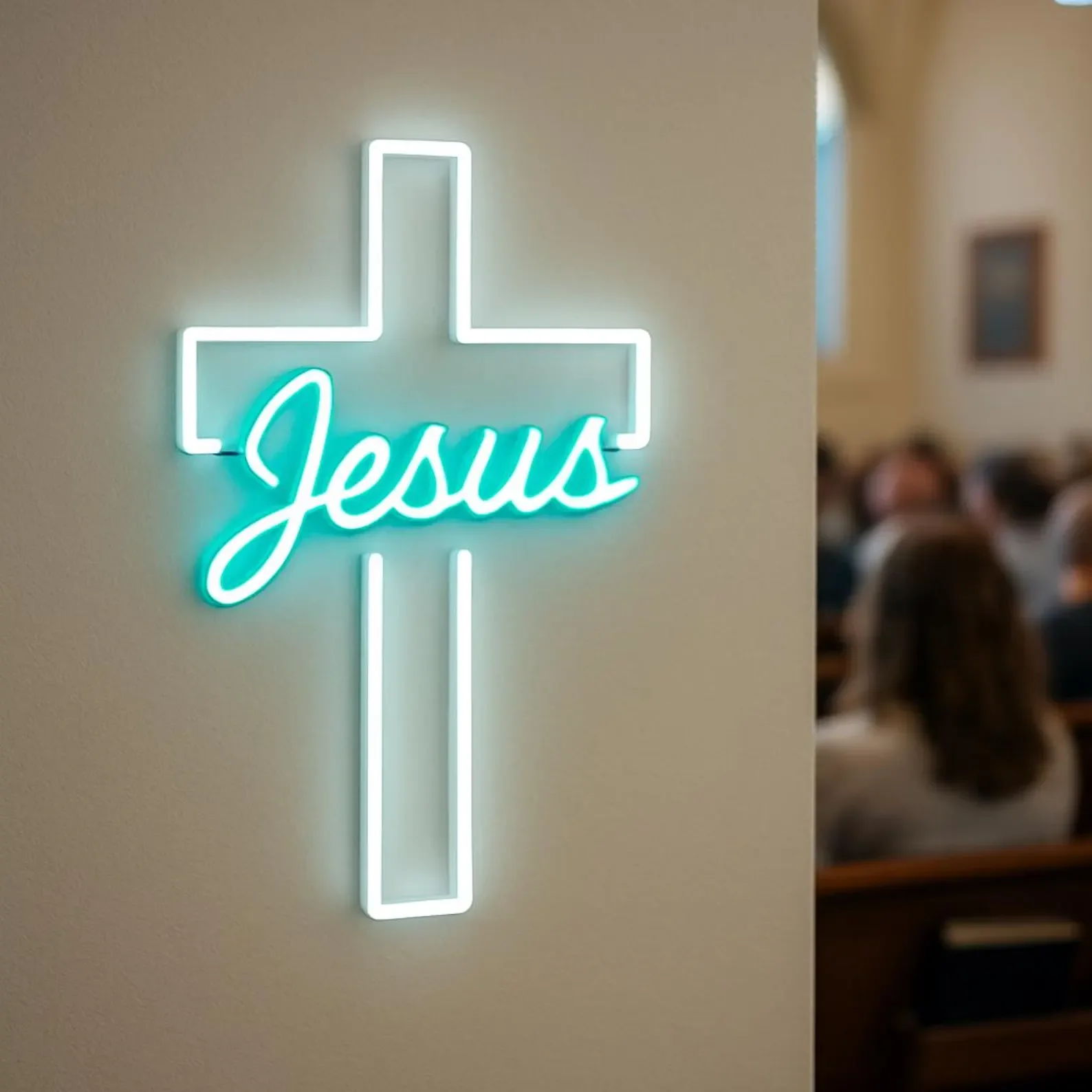 Jesus Neon Sign,Cross with the inscription 