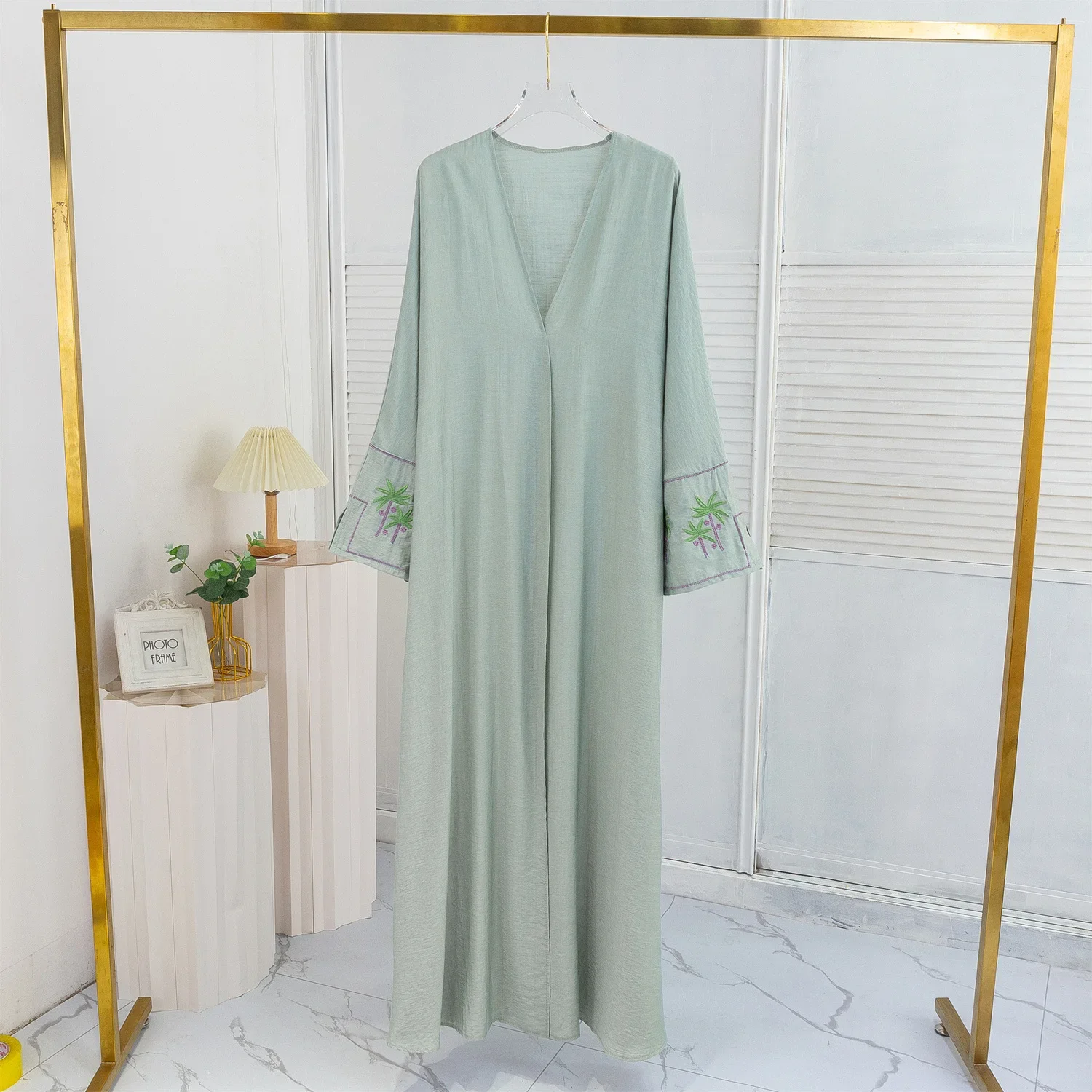 New Women Muslim Tree Embroidery Dress Dubai Open Kimono Abaya Turkey Kaftan Eid Kebaya Ramadan Islam Jalabiya Arabic Robe Coat