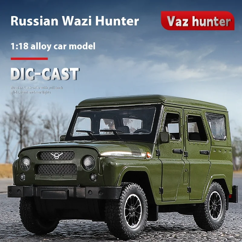 

1/18 Russia UAZ Hunter Automobile Model Metal Die Cast Off-Road Vehicle Toy Simulation Sound Light Boy Gift