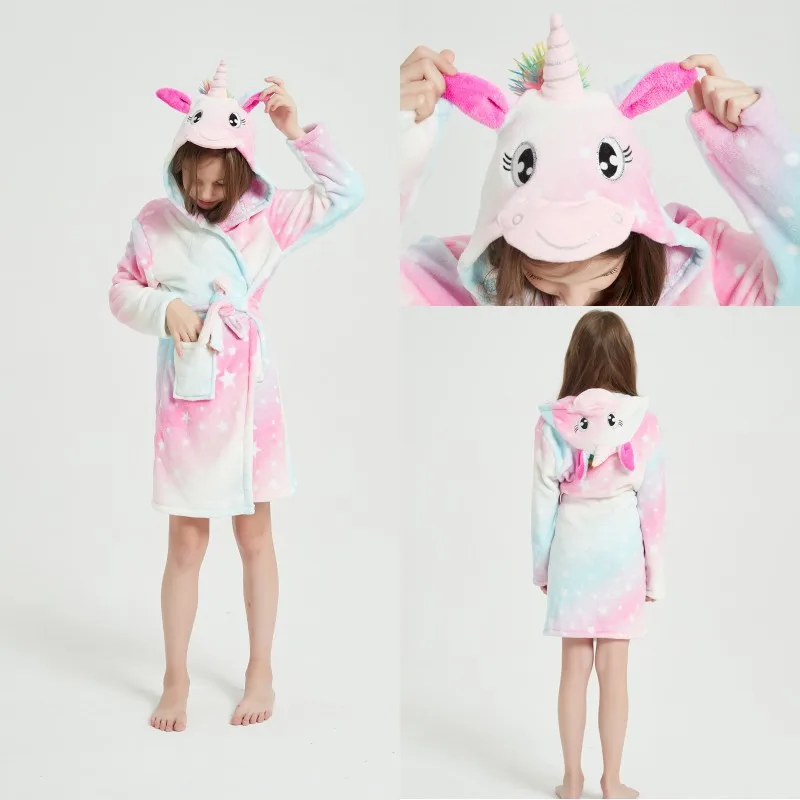 Kids Bathrobe For Girls Children Clothing Girl Flannel Bath Robe Clothes Boys Cartoon Night Robe Kids Pajamas For Baby 1-8 Years