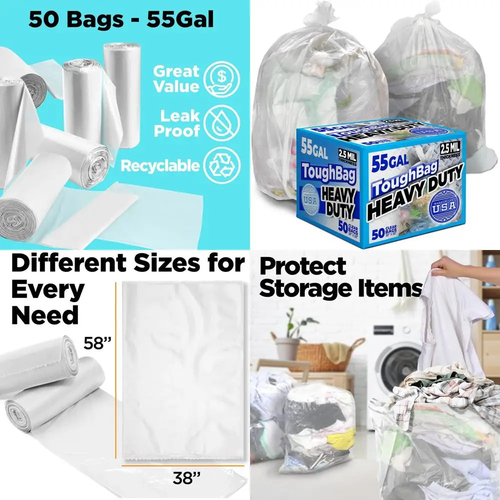 

Прочные прозрачные мешки для мусора для строительных работ, 55-60 галлонов, 2,5 мил, 50 штук в упаковке, сделано в США