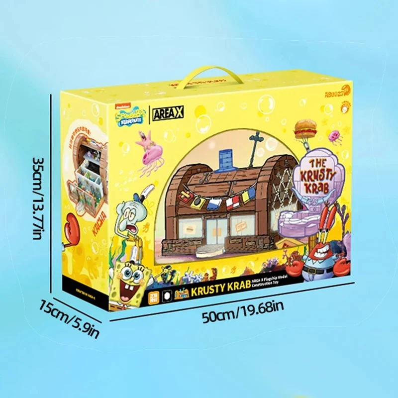 Spongebob Cartoon Krusty Krab Restaurant Building Blocks Creative Figure Model Light Bricks Desktop Decoration Toys For Kid Gift