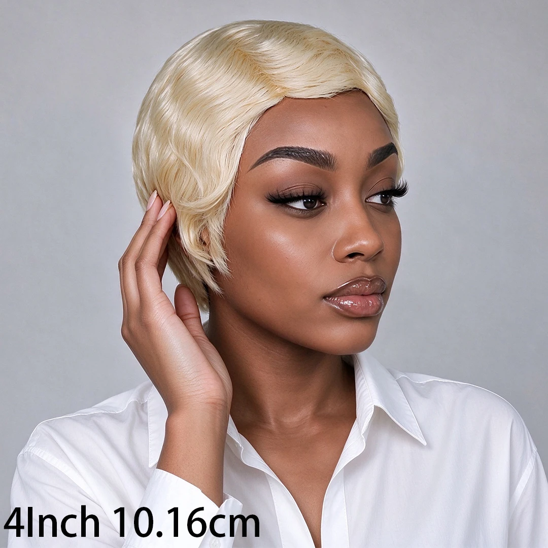Short Finger Wave Wig Human Hair Full Machine Made Wig For Women Short Water Wave Deep Wave Wig Pixie Cut Wigs