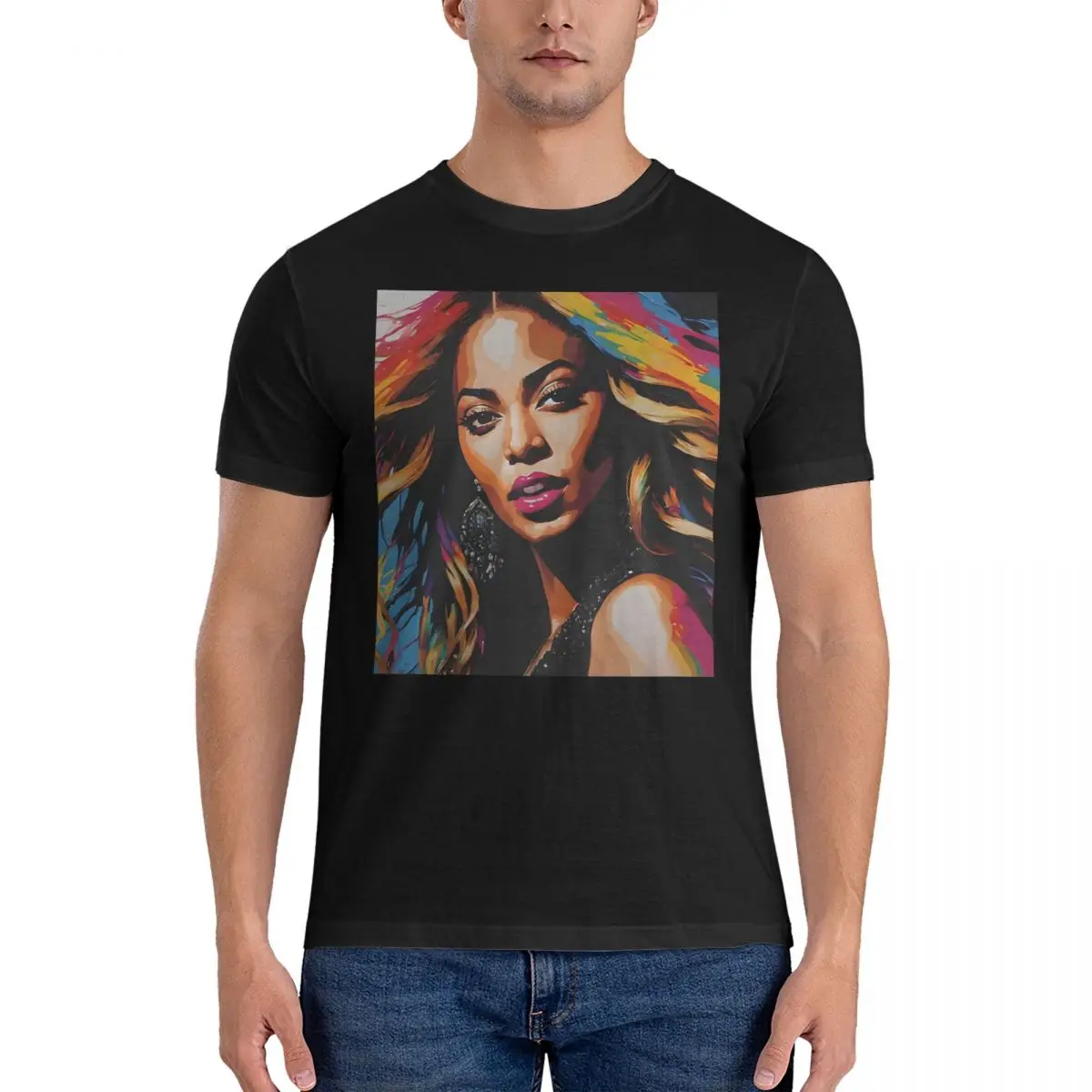 Men Portrait V T Shirts Beyonce Giselle Knowles Cotton Tops Funny Short Sleeve O Neck Tees 6XL T-Shirts