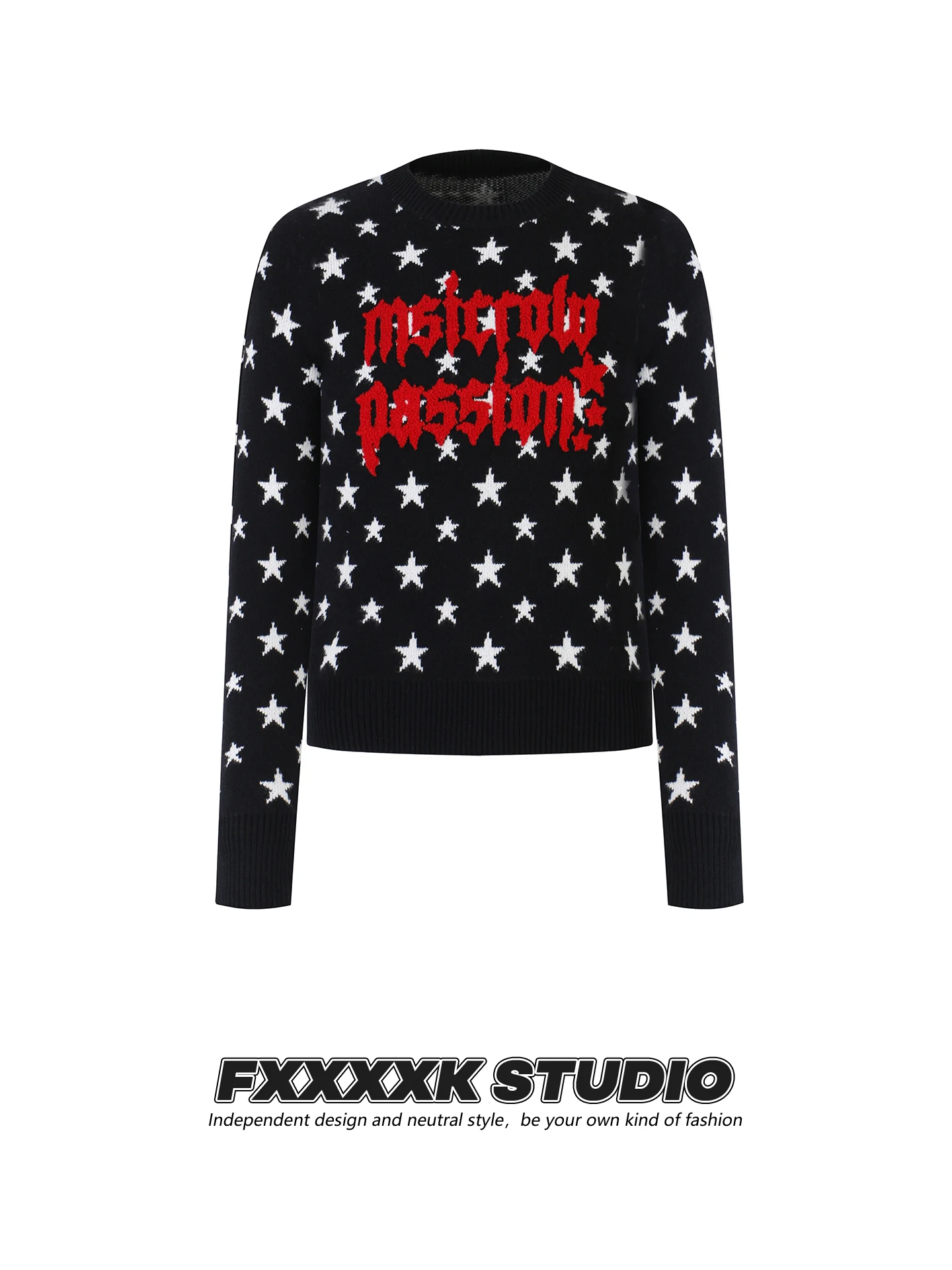 

Original FXK American High Street Spicy Girl Star Print Letter Embroidery ort Slim Fit Knitted Sweater oulder Autumn