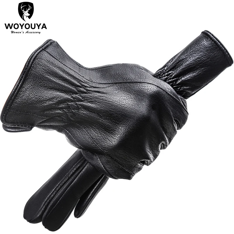 High-end black men\'s gloves,Keep warm gloves male winter,sheepskin men\'s leather gloves,Sensitive touch gloves-8025