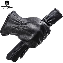 Gants en cuir et peau de mouton pour hommes, gants pour garder au chaud, pour le toucher sensible, noir, haut de gamme, hiver,-8025