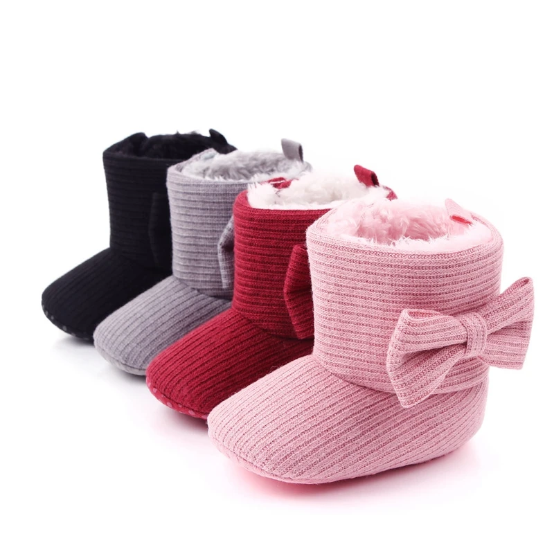 

Newborn Girl Booties for Winter Infant Shoes for 1 Year Cute Bows Knitted Soft Sole Crib Shoes Toddler Trainers Baby Items Gifts