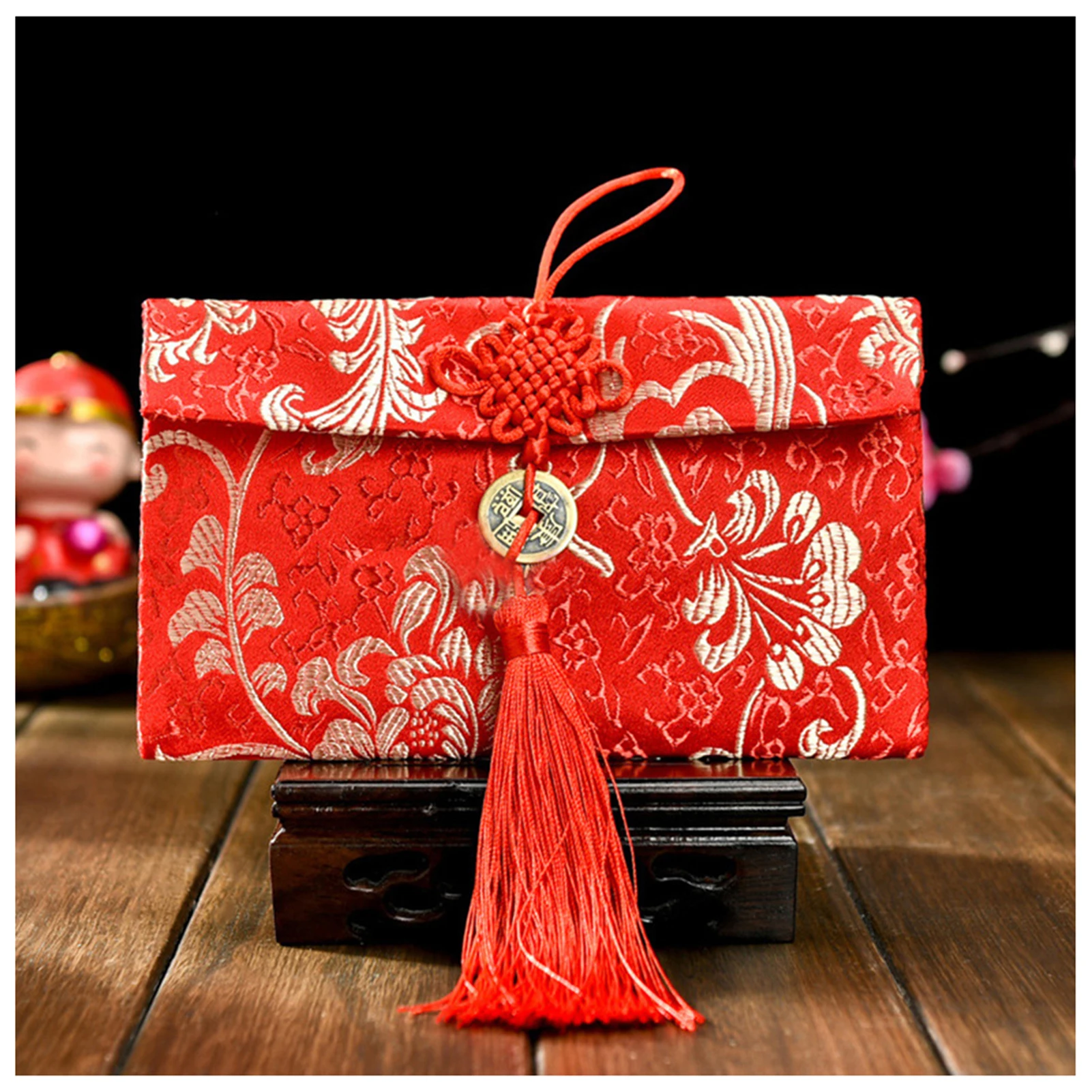 النمط الصيني الديباج الأحمر المغلف حقيبة مهرجان الربيع الحظ الحزم الحمراء حقيبة لعيد ميلاد الزفاف الصيني
