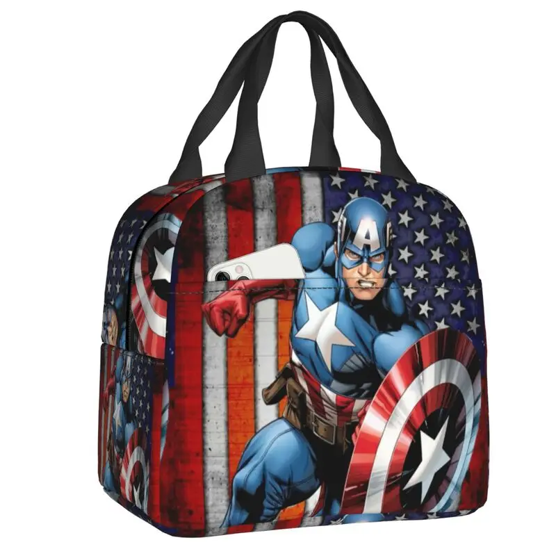 Captain America Lunch Bag Women Reusable Cooler Thermal Insulated Lunch Box for School Storage Food Bento Box