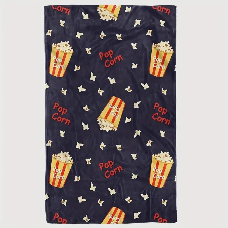 Cartoon popcorn digital-printed polyester Bedroom velvet flannel cover blanket Fleece soft sofa cover blankets for beds