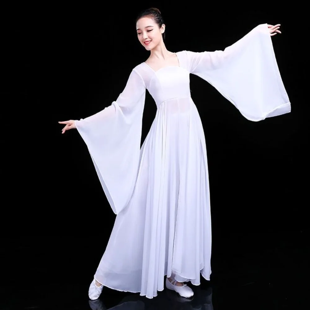 Pratica di danza classica vestito di garza di danza femminile vestito elegante da prestazione femminile Hanfu Kimono manica danza Costume da palcoscenico donna