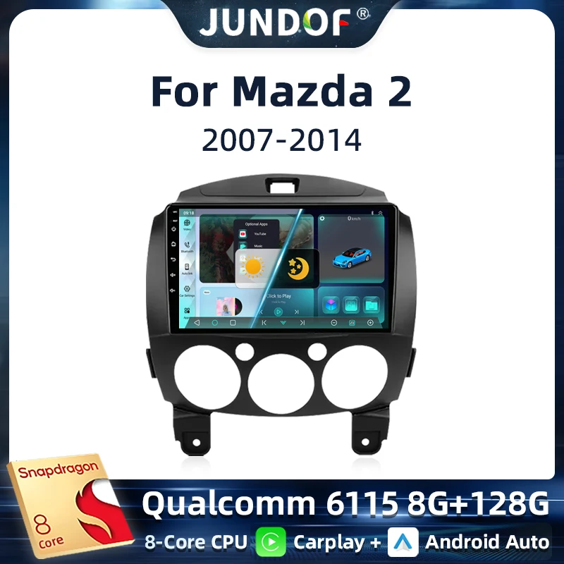 

Jundof for Mazda 2 2007-2014 Multimedia Video Player 4G WIFI GPS Navigation Carplay DVD Head Unit 2 Din Android 13 Car Radio