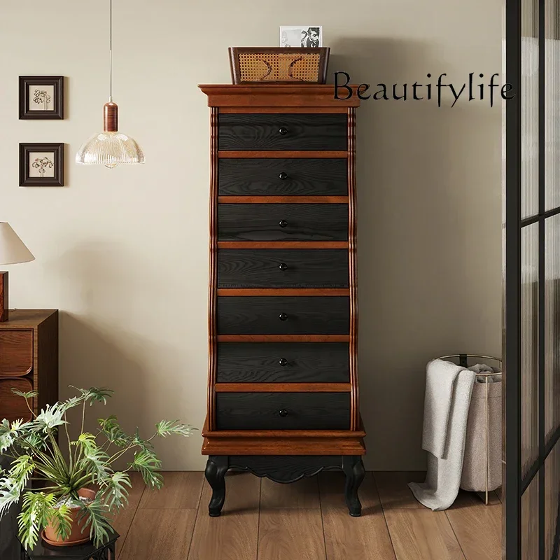 

mobili per il soggiorno American medieval solid wood seven-chest cabinet, living room wall decoration storage cabinet