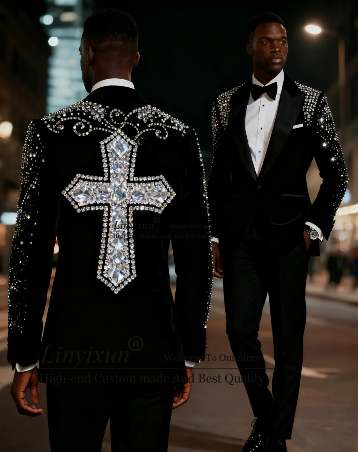 

Роскошные смокинги со стразами и бисером, мужские костюмы, облегающие костюмы для свадебной вечеринки, мужские комплекты из 2 предметов, пиджаки для выпускного жениха по индивидуальному заказу