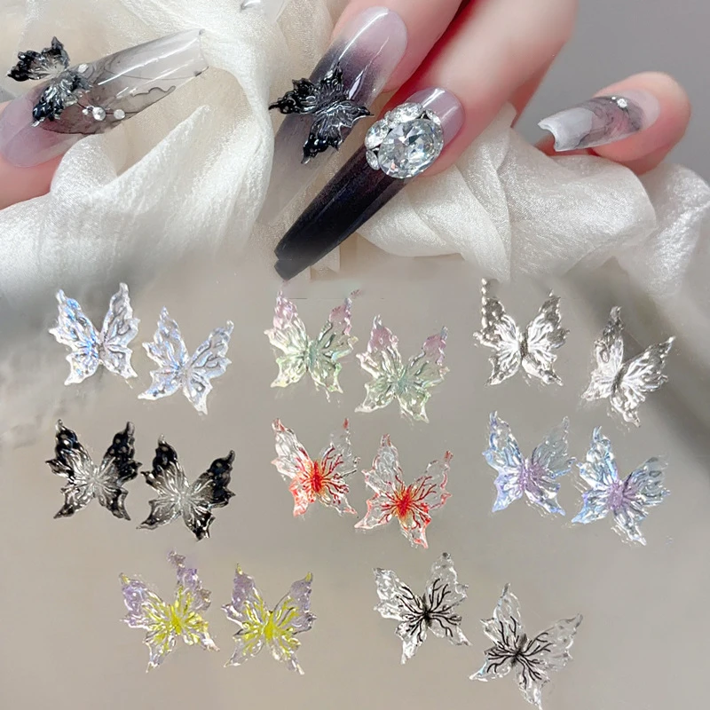 20 個氷を通して温度軟化蝶ネイルアクセサリー 3D グラデーションカラー蝶着用ネイル樹脂ドリル装飾