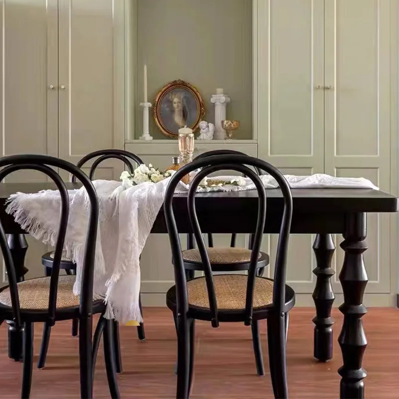 Solid wood carved rectangular dining table log dining chair combination