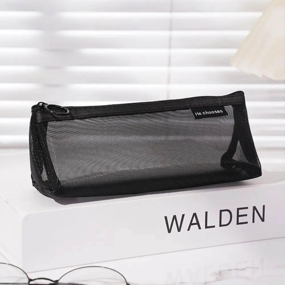 Nylon Mesh Pencil Case Retro Color Triangle Transparent Bills Bag Storage Bag Organizer Case Zipper Stationery Bag