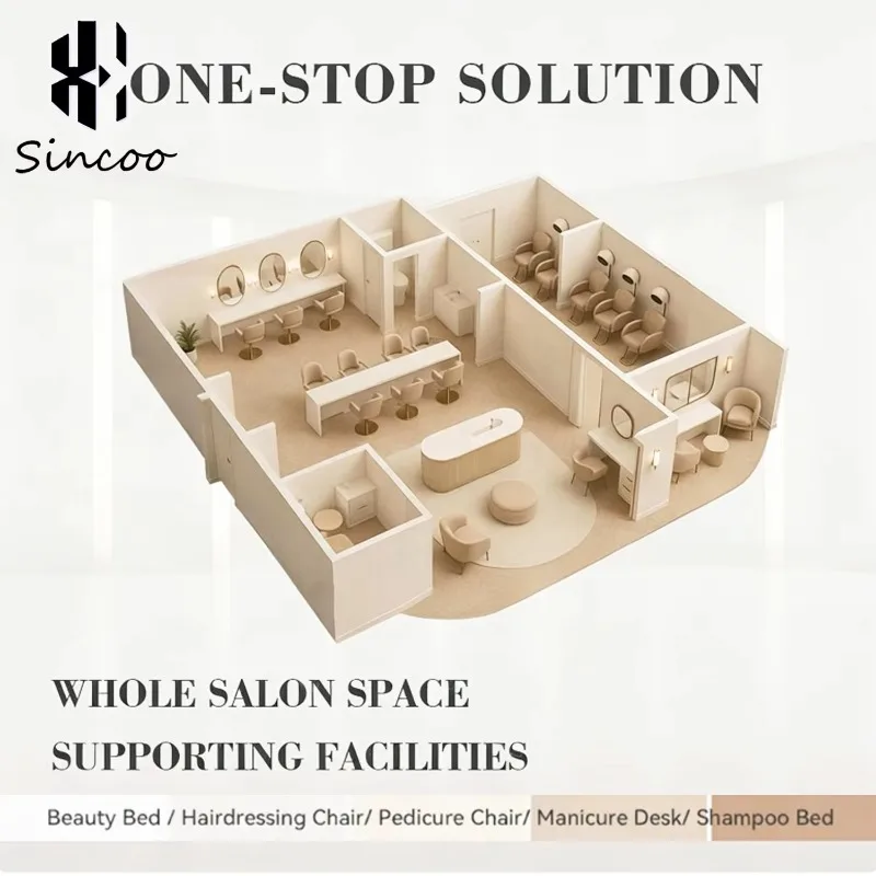 Luxury Modern Hair Salon Furniture Set With Shampoo Chair And Barber Chair Mirror Salon Tool Cart Waiting Sofa For Barbershop