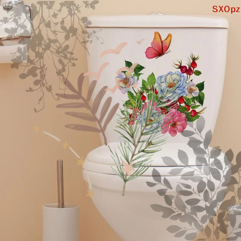 Plant Leaves Wall Sticker Toilet WC Self Adhesive: Mural Flower Home Decoration Refrigerator