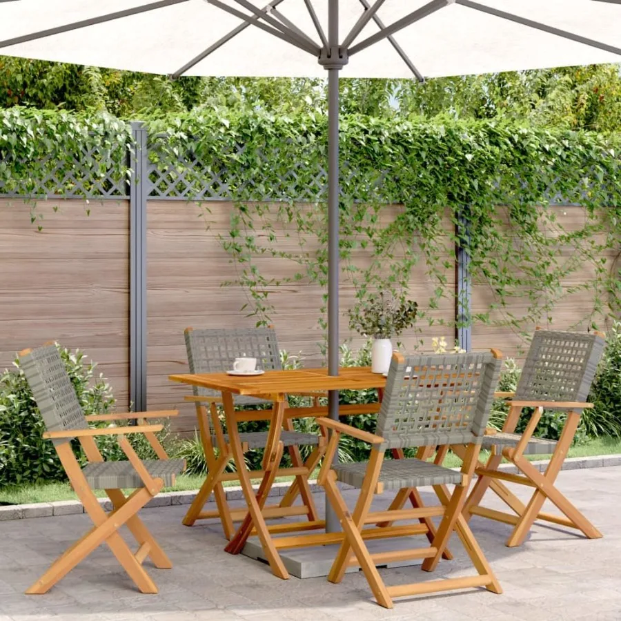 

Garden Chair Set of 4 Grey Solid Acacia wood Standard Foldable