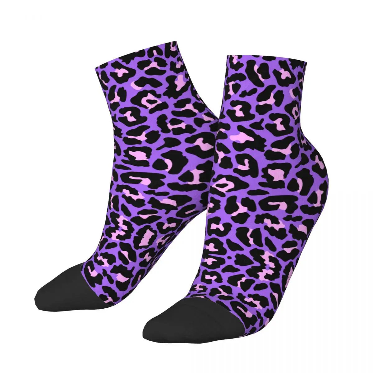 Calcetines personalizados Kawaii neón púrpura y rosa leopardo sin costuras patrón hombres mujeres cálidos estampado 3D Animal guepardo calcetines deportivos de fútbol