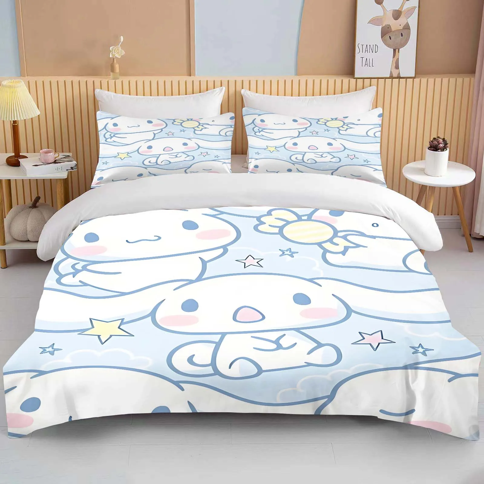 Imagem -04 - Sanrio Cinnamoroll Impresso Bedding Conjunto para Adulto Microfibra Bed Cover Anime Edredon Fronha dos Desenhos Animados Quarto 10 Tamanhos