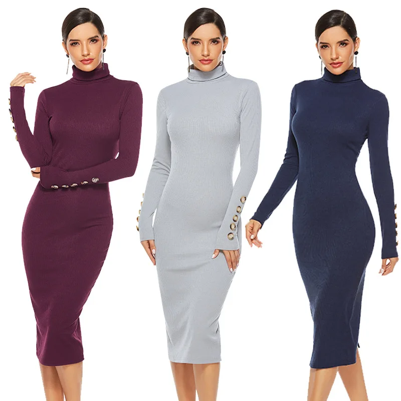 

Long Sweater Dress Long Sleeve High Neck Sweater Knitted Dress Plus Size Women Vintage Sweater Sexy 2024 Winter Clothes Women