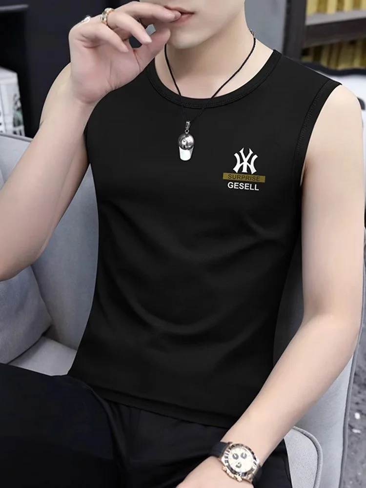 

Мужская летняя спортивная футболка-безрукавка из ледяного шелка премиум-класса с широкими плечами, дышащая, влагоотводящая, для бега и фитнеса