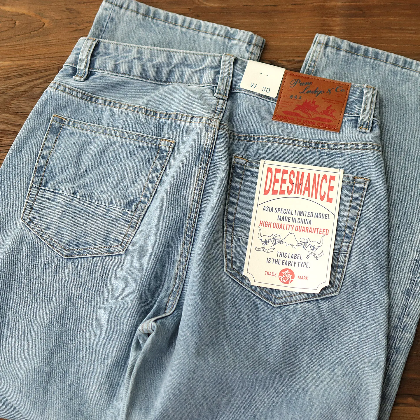 

Japanese retro washed distressed men's high-waisted loose straight wide-leg American casual trousers