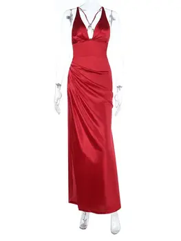 10 best sales Vestido vermelho com fenda alta - №1