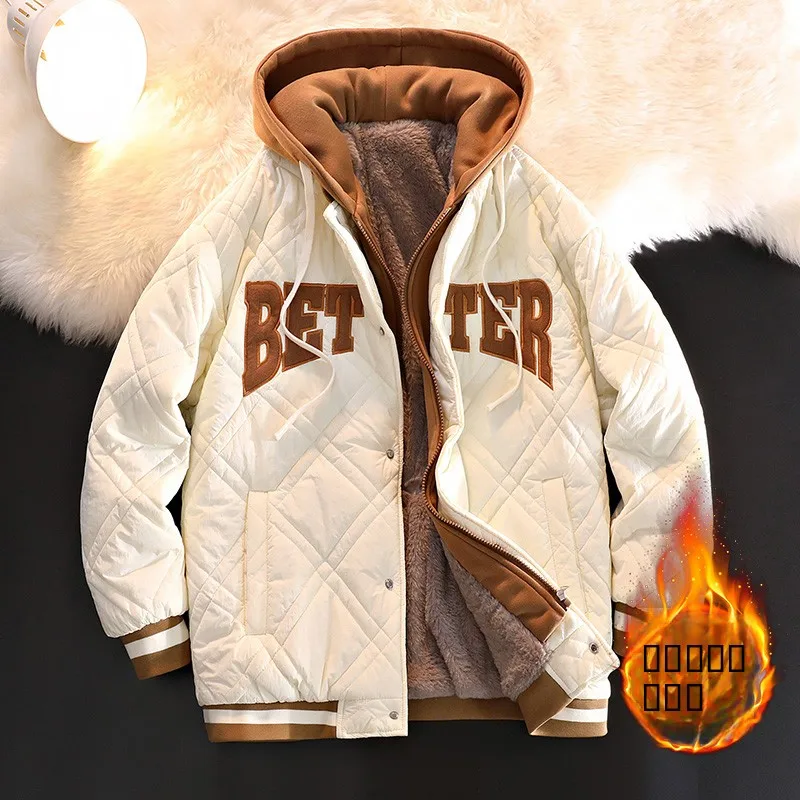 

Men's Thiened Fce Lined Cotton Jaet High Collar Student Sle Warm Trendy Brand Top Autumn Winter Casual ort Loose Fit