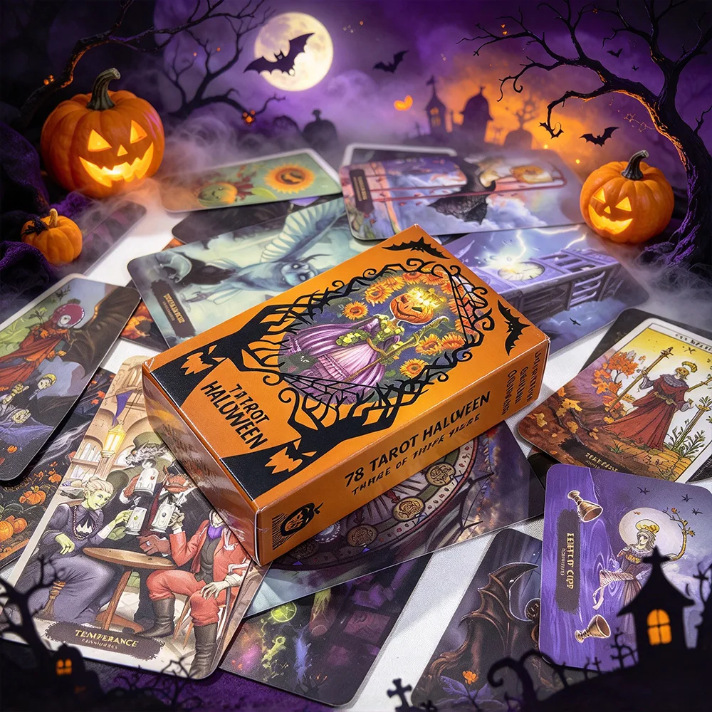 80 cartes de tarot d’Halloween, jeu de cartes de tarot sur le thème de la sorcière et de l’horreur, jeu de divination, cadeau pour les débutants et les lecteurs expérimentés.