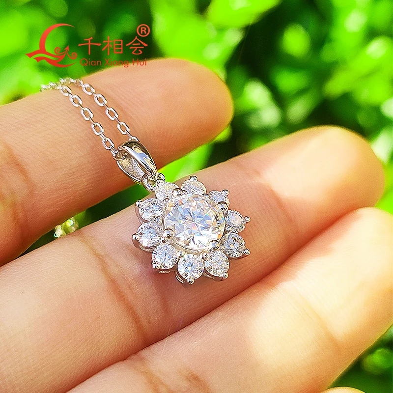 13mm 1ct 6.5mm Sunflower moissanite stone pendant S925 silver necklace D VVS round Jewelry Engagement wedding datting gift