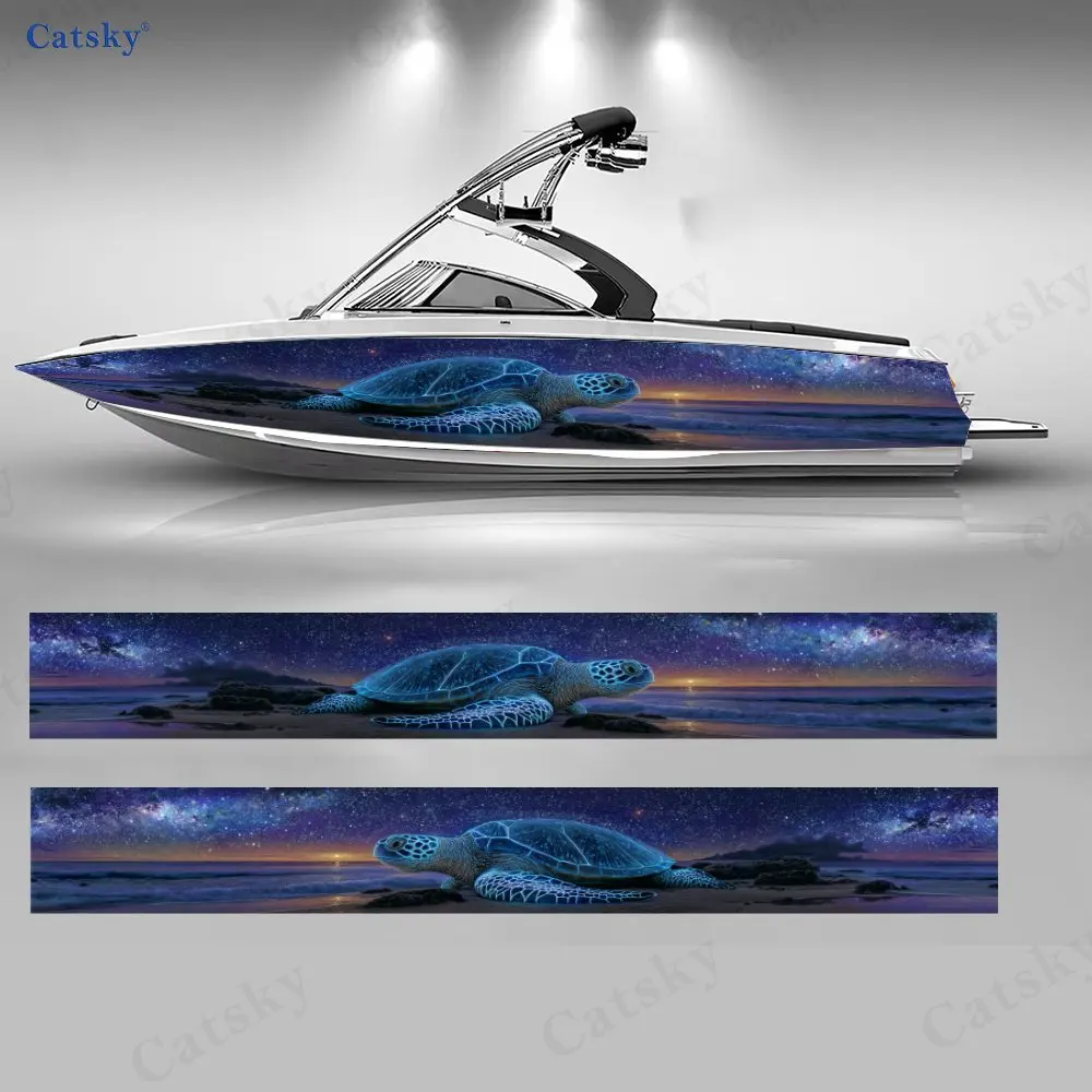 2pcs Fluorescent Sea Turtle Boat Body Sticker | Self-Adhesive Easy-Apply PVC, High Definition Printing, Waterproof Vinyl Decal
